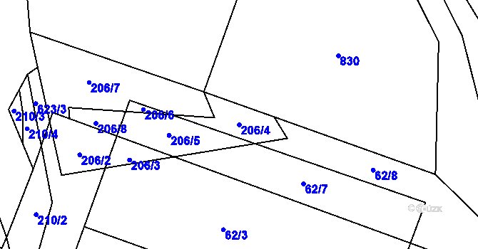 Parcela st. 206/4 v KÚ Skalka u Doks, Katastrální mapa