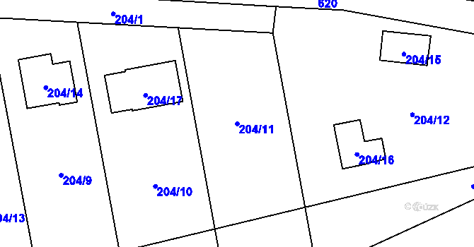 Parcela st. 204/11 v KÚ Skalka u Doks, Katastrální mapa