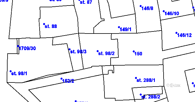 Parcela st. 98/2 v KÚ Skalná, Katastrální mapa