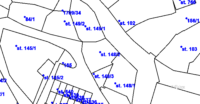 Parcela st. 148/2 v KÚ Skalná, Katastrální mapa