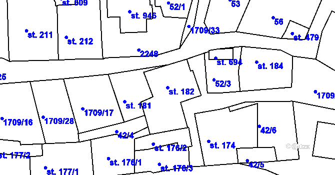 Parcela st. 182 v KÚ Skalná, Katastrální mapa