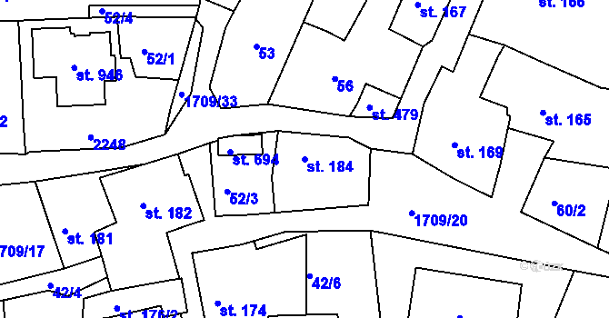 Parcela st. 184 v KÚ Skalná, Katastrální mapa