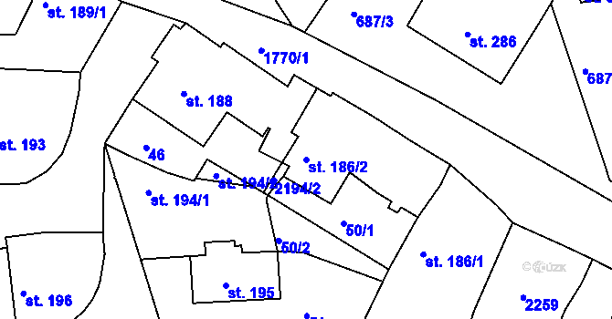 Parcela st. 186/2 v KÚ Skalná, Katastrální mapa