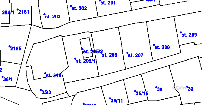 Parcela st. 206 v KÚ Skalná, Katastrální mapa