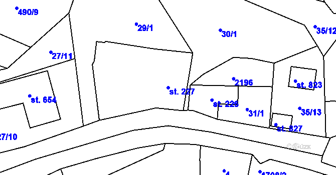 Parcela st. 227 v KÚ Skalná, Katastrální mapa