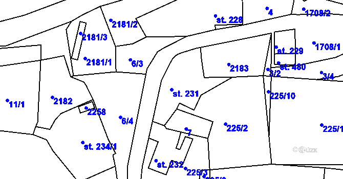 Parcela st. 231 v KÚ Skalná, Katastrální mapa