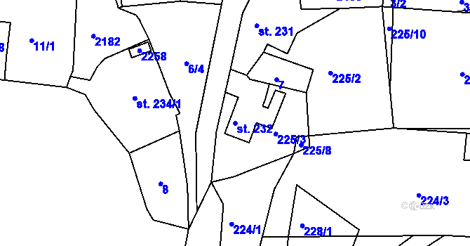 Parcela st. 232 v KÚ Skalná, Katastrální mapa