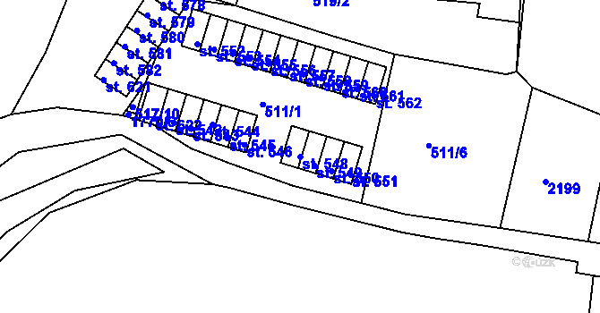 Parcela st. 548 v KÚ Skalná, Katastrální mapa