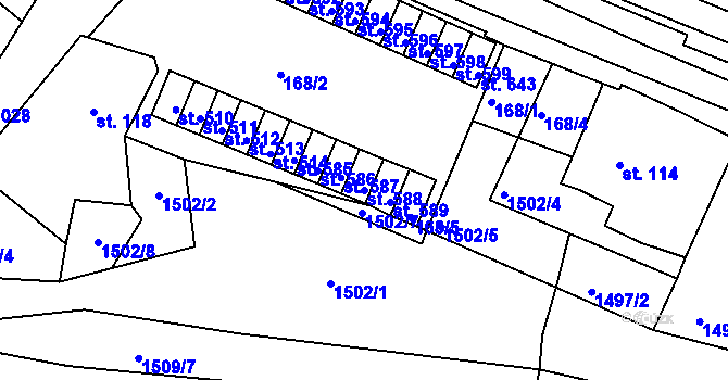 Parcela st. 588 v KÚ Skalná, Katastrální mapa