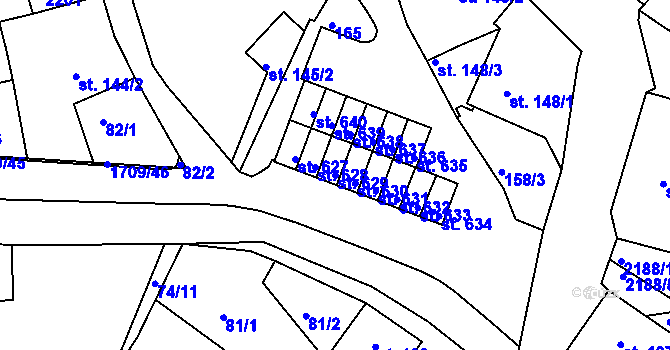 Parcela st. 629 v KÚ Skalná, Katastrální mapa