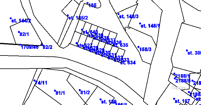 Parcela st. 631 v KÚ Skalná, Katastrální mapa