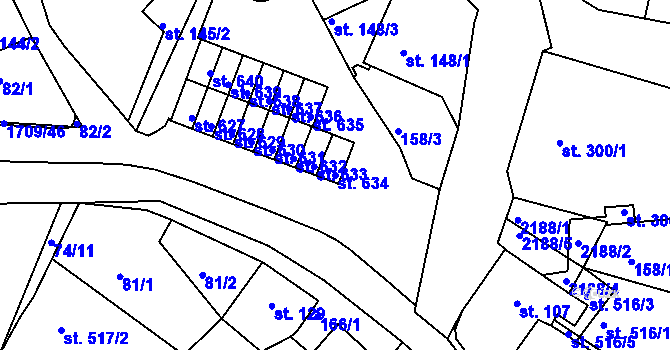Parcela st. 634 v KÚ Skalná, Katastrální mapa