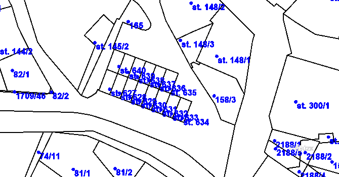 Parcela st. 635 v KÚ Skalná, Katastrální mapa