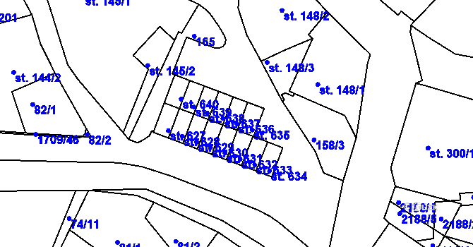 Parcela st. 636 v KÚ Skalná, Katastrální mapa