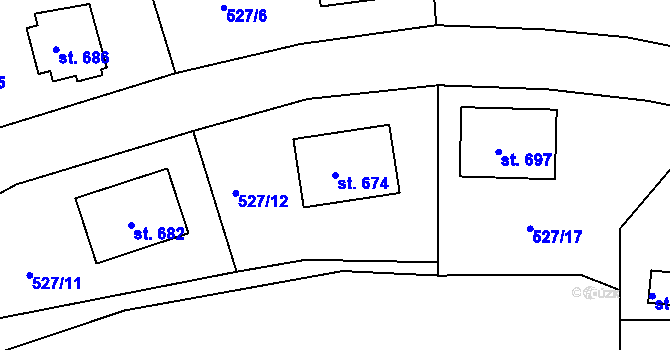 Parcela st. 674 v KÚ Skalná, Katastrální mapa