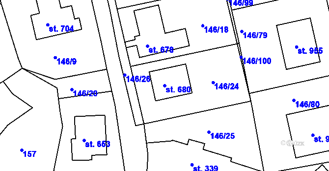 Parcela st. 680 v KÚ Skalná, Katastrální mapa