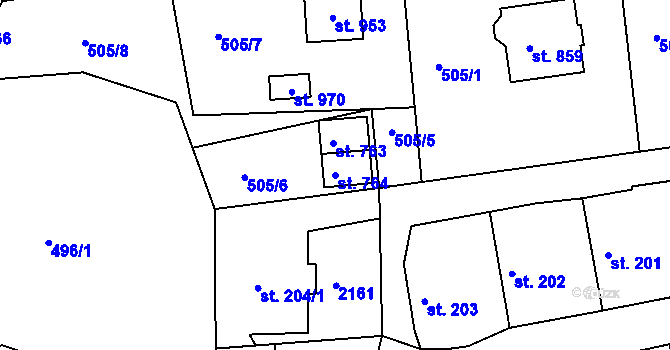 Parcela st. 764 v KÚ Skalná, Katastrální mapa