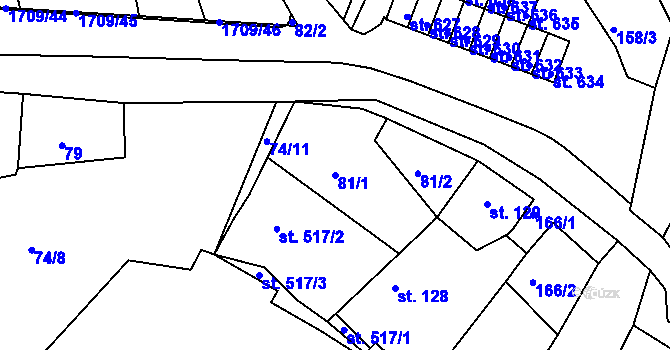 Parcela st. 81/1 v KÚ Skalná, Katastrální mapa