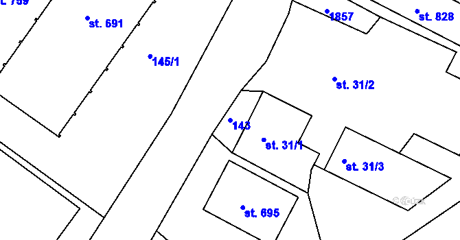 Parcela st. 143 v KÚ Skalná, Katastrální mapa