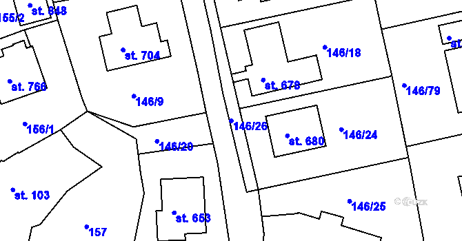 Parcela st. 146/26 v KÚ Skalná, Katastrální mapa