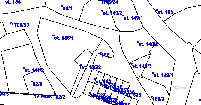 Parcela st. 165 v KÚ Skalná, Katastrální mapa