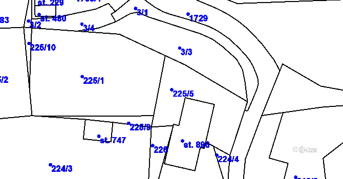 Parcela st. 225/5 v KÚ Skalná, Katastrální mapa