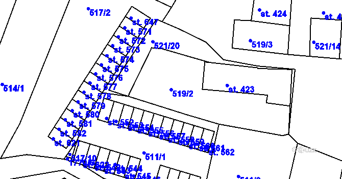Parcela st. 519/2 v KÚ Skalná, Katastrální mapa