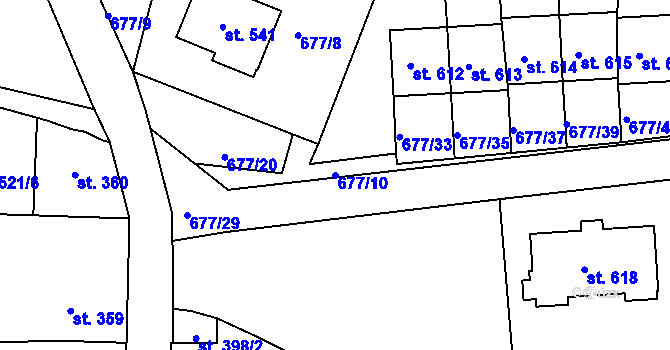 Parcela st. 677/10 v KÚ Skalná, Katastrální mapa