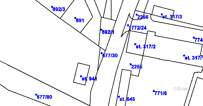 Parcela st. 677/30 v KÚ Skalná, Katastrální mapa