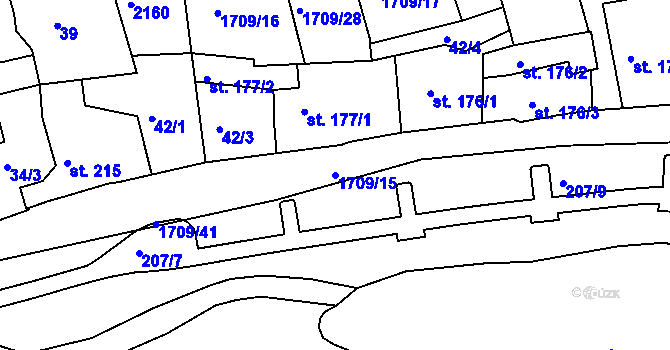 Parcela st. 1709/15 v KÚ Skalná, Katastrální mapa