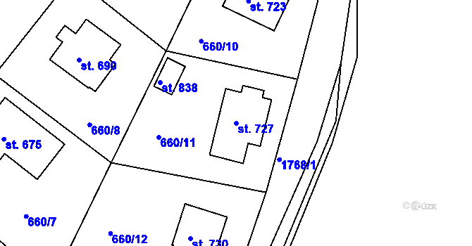 Parcela st. 727 v KÚ Skalná, Katastrální mapa