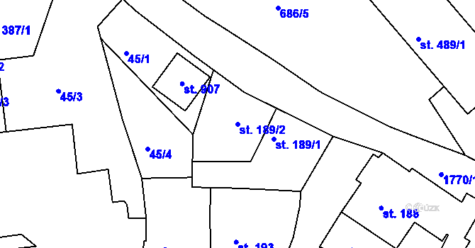 Parcela st. 189/2 v KÚ Skalná, Katastrální mapa
