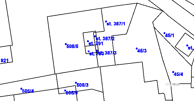 Parcela st. 387/3 v KÚ Skalná, Katastrální mapa