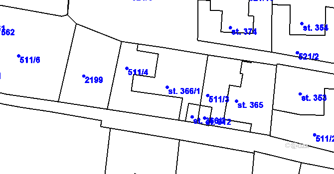 Parcela st. 366/1 v KÚ Skalná, Katastrální mapa