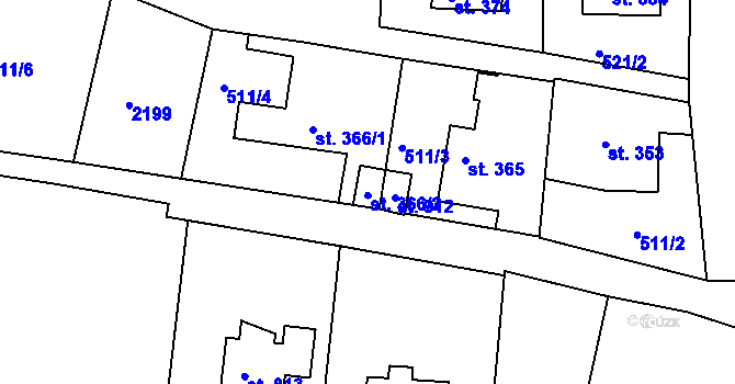Parcela st. 366/2 v KÚ Skalná, Katastrální mapa