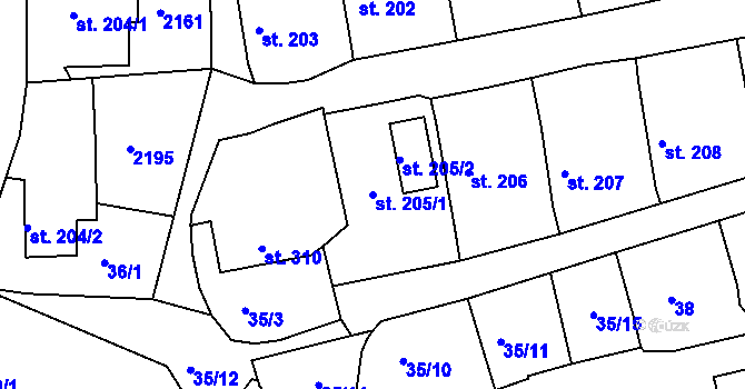 Parcela st. 205/1 v KÚ Skalná, Katastrální mapa