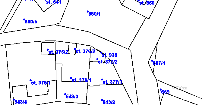 Parcela st. 938 v KÚ Skalná, Katastrální mapa