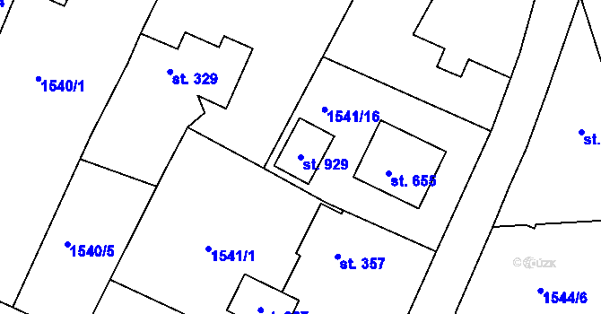 Parcela st. 929 v KÚ Skalná, Katastrální mapa