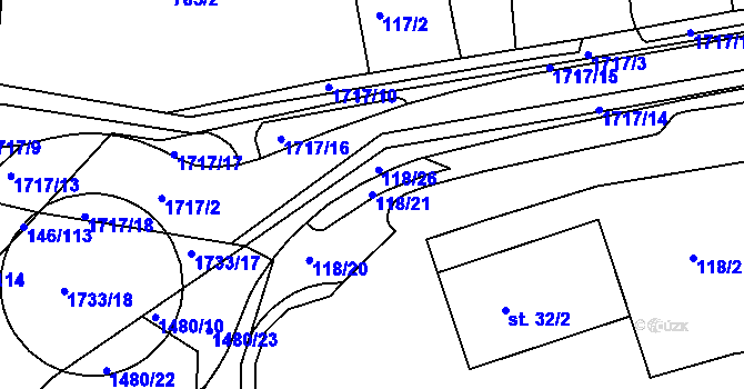 Parcela st. 118/21 v KÚ Skalná, Katastrální mapa