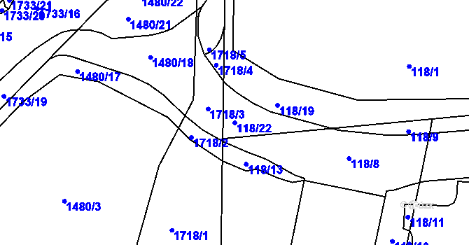 Parcela st. 118/22 v KÚ Skalná, Katastrální mapa