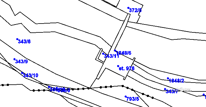 Parcela st. 343/11 v KÚ Skalná, Katastrální mapa