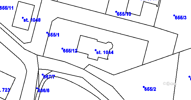 Parcela st. 1044 v KÚ Skalná, Katastrální mapa