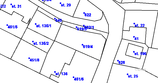 Parcela st. 619 v KÚ Starý Rybník, Katastrální mapa
