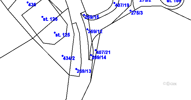 Parcela st. 407/21 v KÚ Vonšov, Katastrální mapa