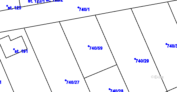 Parcela st. 740/59 v KÚ Skály u Protivína, Katastrální mapa