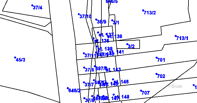 Parcela st. 140 v KÚ Skály u Rýmařova, Katastrální mapa
