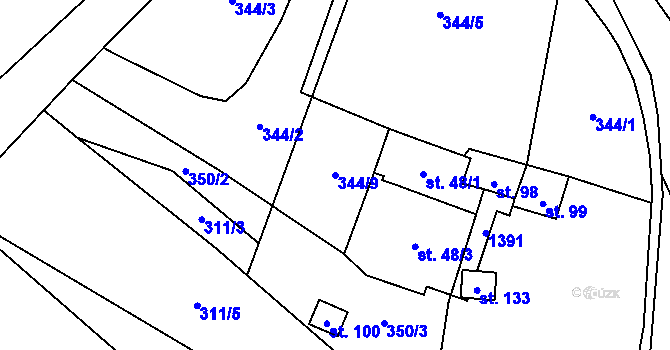 Parcela st. 344/9 v KÚ Skapce, Katastrální mapa
