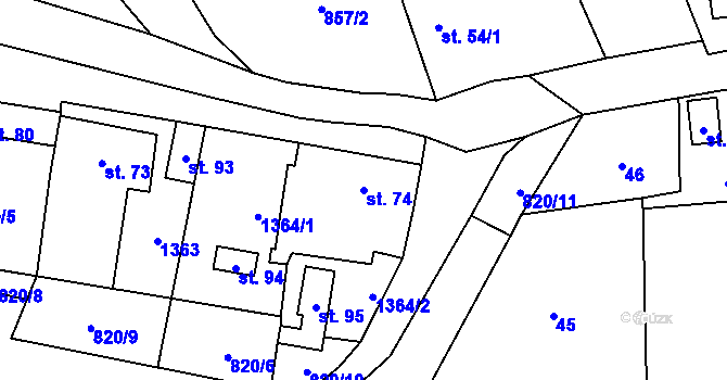 Parcela st. 74 v KÚ Skapce, Katastrální mapa