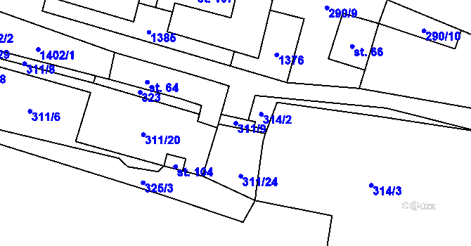 Parcela st. 311/9 v KÚ Skapce, Katastrální mapa