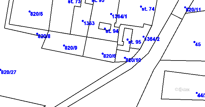 Parcela st. 820/6 v KÚ Skapce, Katastrální mapa